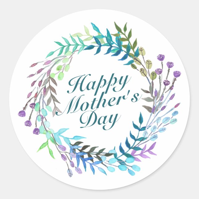 Elegant Happy Mother's Day Floral Wreath Sticker (Vorderseite)