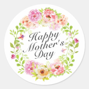 Elegant Happy Mother's Day Floral Wreath Sticker