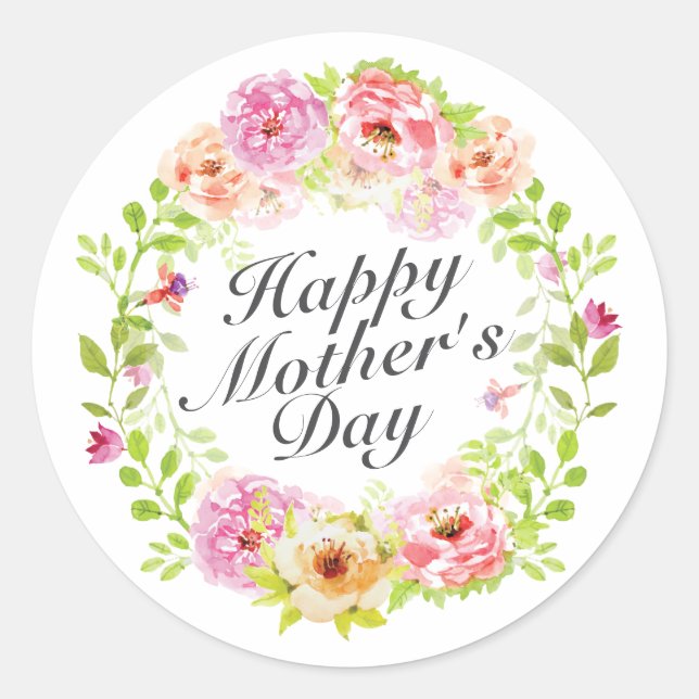 Elegant Happy Mother's Day Floral Wreath Sticker (Vorderseite)