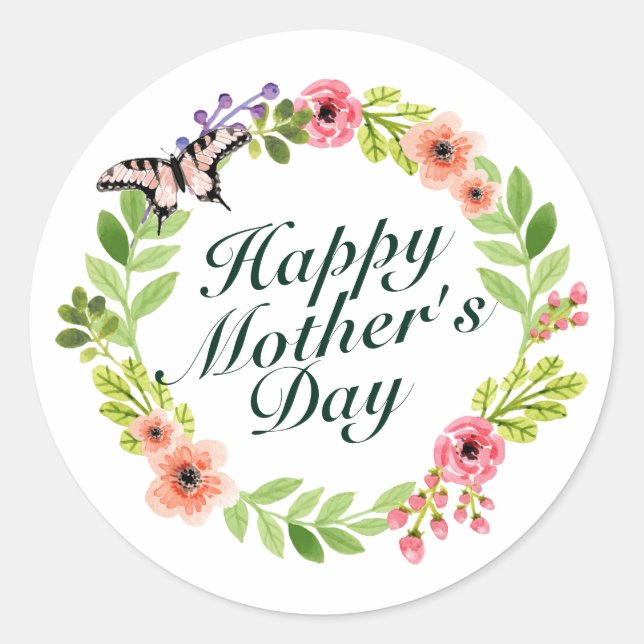 Elegant Happy Mother's Day Floral Wreath Sticker (Vorderseite)
