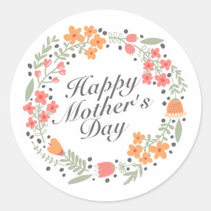 Elegant Happy Mother's Day Floral Wreath Sticker