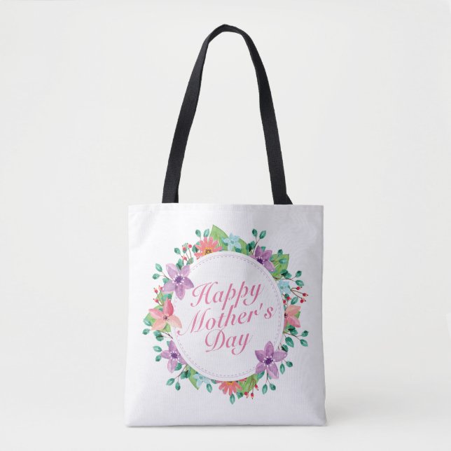 Elegant Happy Mother's Day Floral Wreath Tote Bag (Vorderseite)