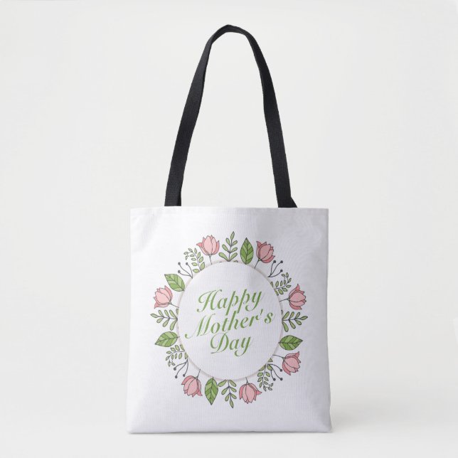 Elegant Happy Mother's Day Floral Wreath Tote Bag (Vorderseite)