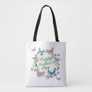 Elegant Happy Mother's Day Floral Wreath Tote Bag