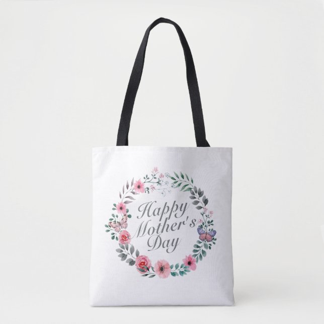 Elegant Happy Mother's Day Floral Wreath Tote Bag (Vorderseite)
