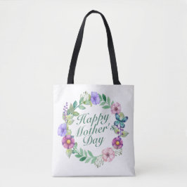 Elegant Happy Mother's Day Floral Wreath Tote Bag