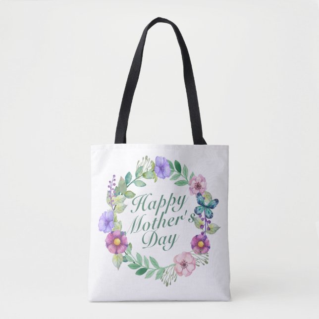 Elegant Happy Mother's Day Floral Wreath Tote Bag (Vorderseite)