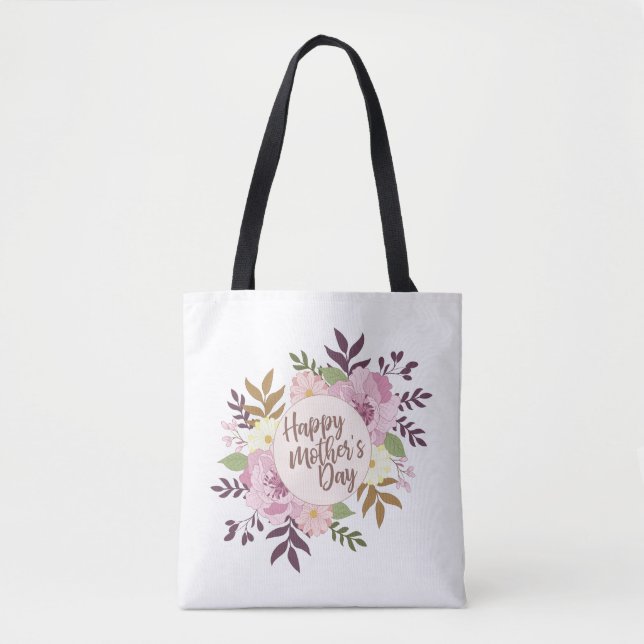 Elegant Happy Mother's Day Floral Wreath Tote Bag (Vorderseite)