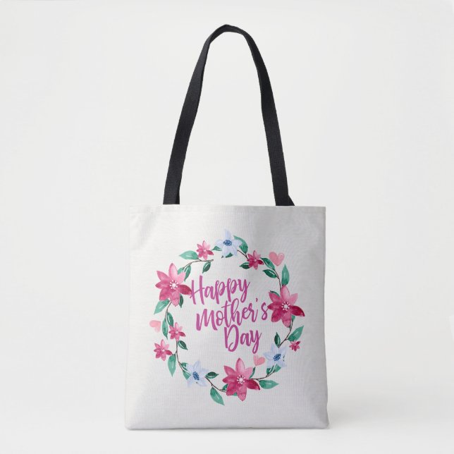 Elegant Happy Mother's Day Floral Wreath Tote Bag (Vorderseite)