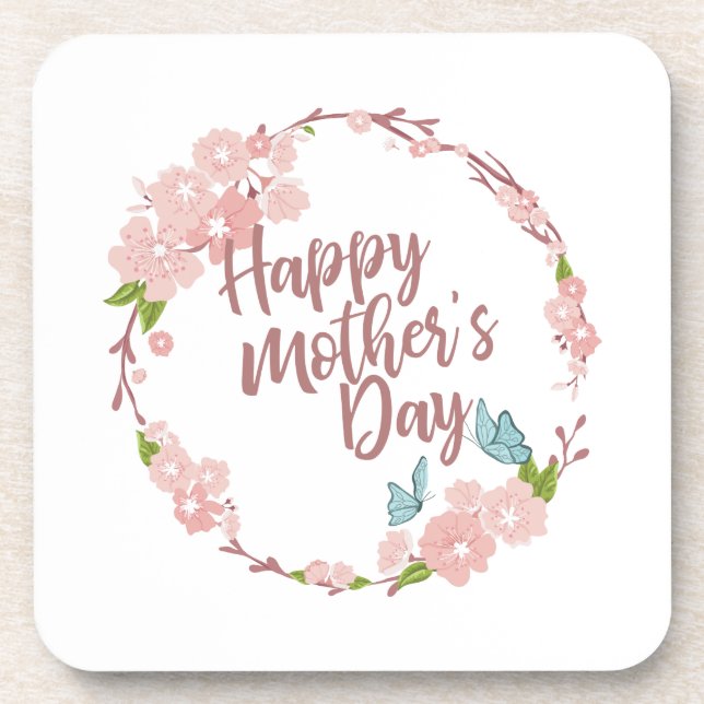 Elegant Happy Mother's Day Floral Wreath | UNTERSE Getränkeuntersetzer (Vorderseite)