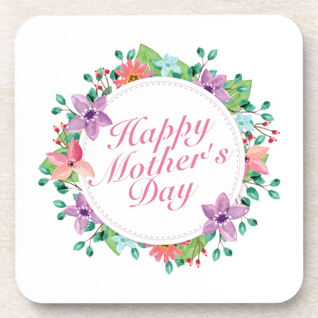 Elegant Happy Mother's Day Floral Wreath | UNTERSE Getränkeuntersetzer (Vorderseite)