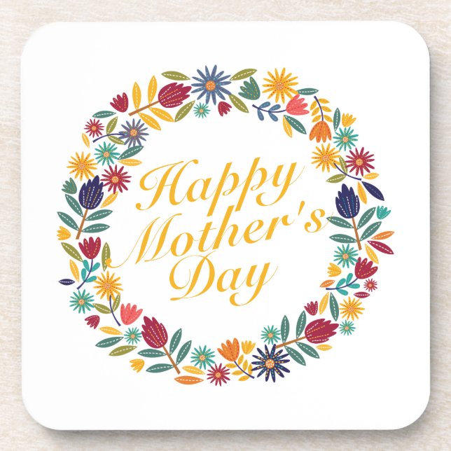 Elegant Happy Mother's Day Floral Wreath | UNTERSE Getränkeuntersetzer (Vorderseite)