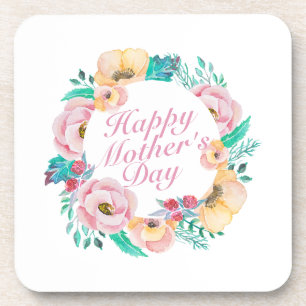 Elegant Happy Mother's Day Floral Wreath   UNTERSE Getränkeuntersetzer