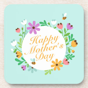 Elegant Happy Mother's Day Floral Wreath   UNTERSE Getränkeuntersetzer