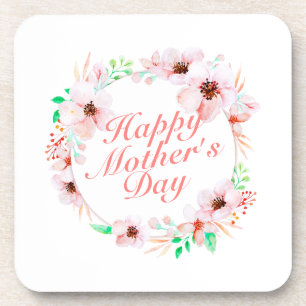 Elegant Happy Mother's Day Floral Wreath   UNTERSE Getränkeuntersetzer