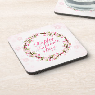 Elegant Happy Mother's Day Floral Wreath Untersetz Getränkeuntersetzer