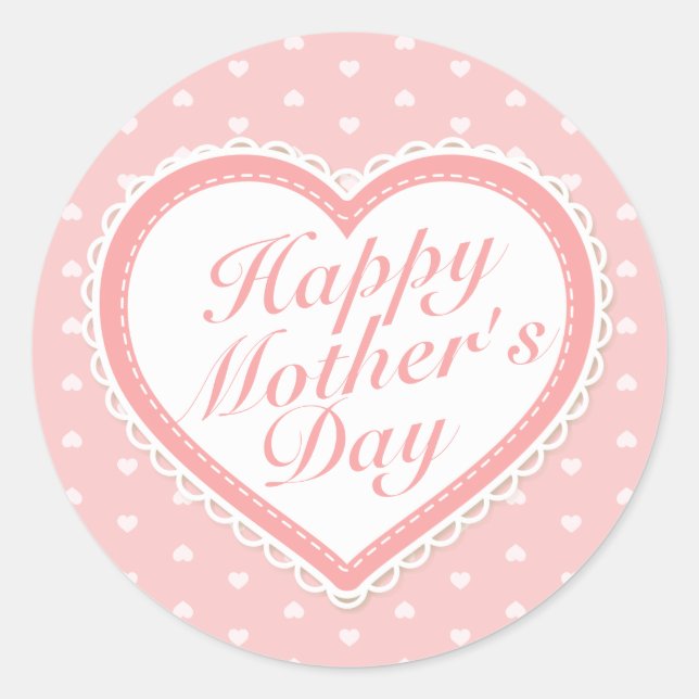 Elegant Happy Mother's Day Pink Hearts Sticker (Vorderseite)