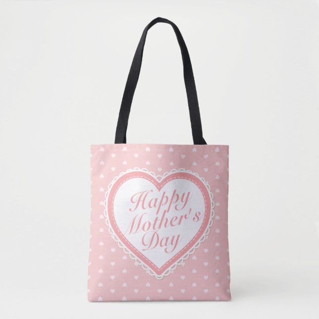 Elegant Happy Mother's Day Pink Hearts Tote Bag (Vorderseite)