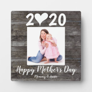 Elegant Happy Mother's Day Script Heart Wood Foto Fotoplatte