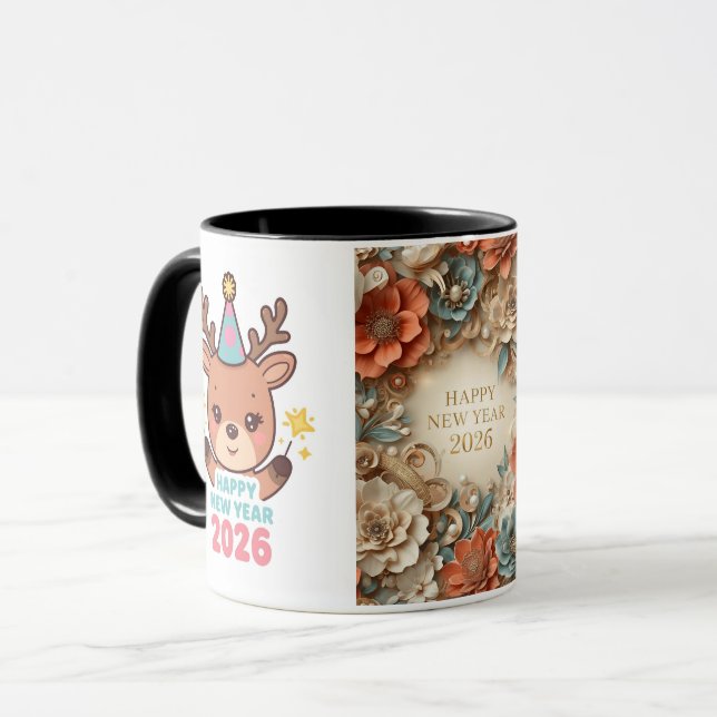 elegant happy new year 2026 coffee mug & cup tasse (Vorderseite Links)