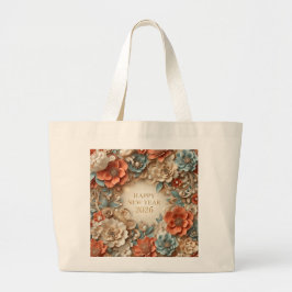 elegant happy new year 2026 floral tote bag jumbo stoffbeutel