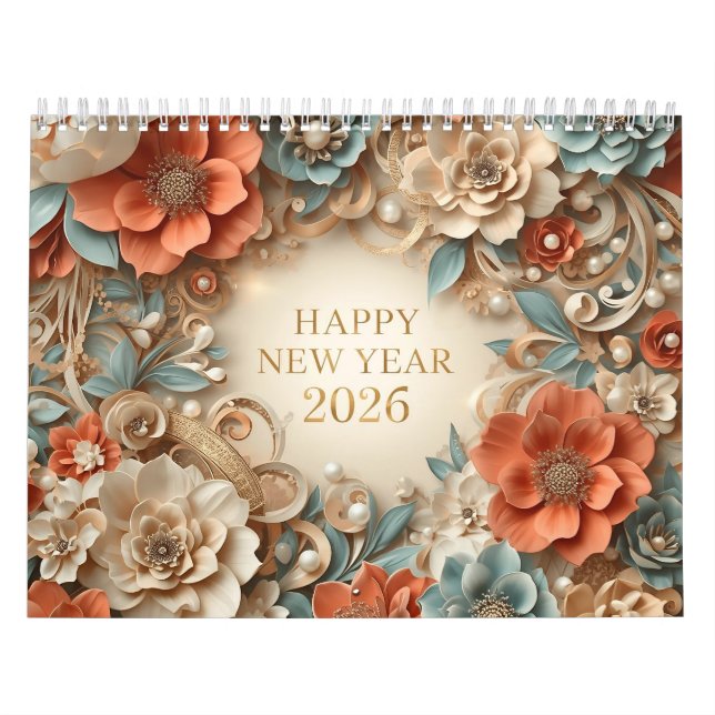 elegant happy new year 2026 wall calendar kalender (Titelbild)