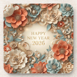elegant happy new year floral coasters getränkeuntersetzer