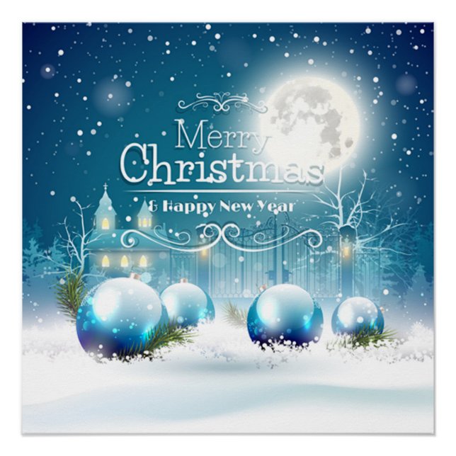 Elegant Happy New Year & Merry White Christmas Poster (Vorderseite)