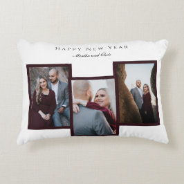 Elegant Happy New Year Script 3 Foto Collage Red Dekokissen