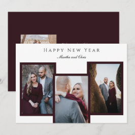 Elegant Happy New Year Script 3 Foto Collage Red Feiertagskarte