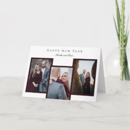 Elegant Happy New Year Script 3 Foto Collage Red Feiertagskarte