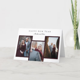 Elegant Happy New Year Script 3 Foto Collage Red Feiertagskarte