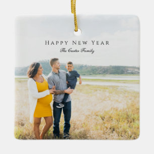 Elegant Happy New Year Script Foto Schwangerschaft Keramikornament