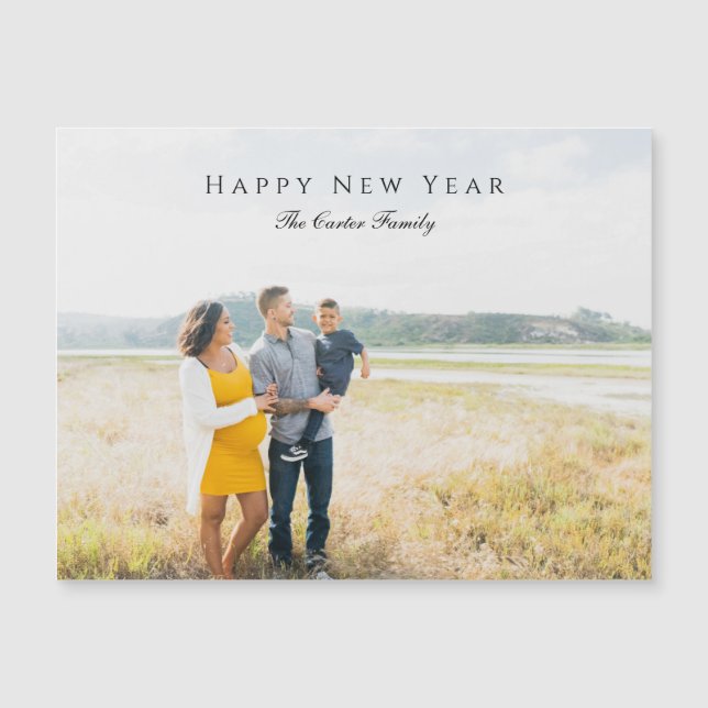 Elegant Happy New Year Script Foto Schwangerschaft Magnetkarte (Vorderseite)