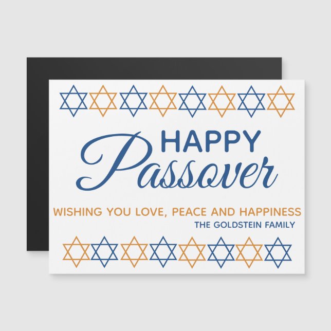 Elegant Happy Passover Blue und Gold Star von Davi Magnetkarte (Vorne/Hinten)