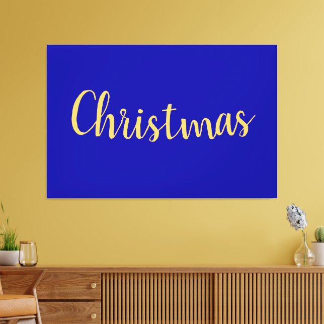 Elegant Happy Royal Blue CHRISTMAS Minimalistisch Leinwanddruck (Insitu (Wohnzimmer))