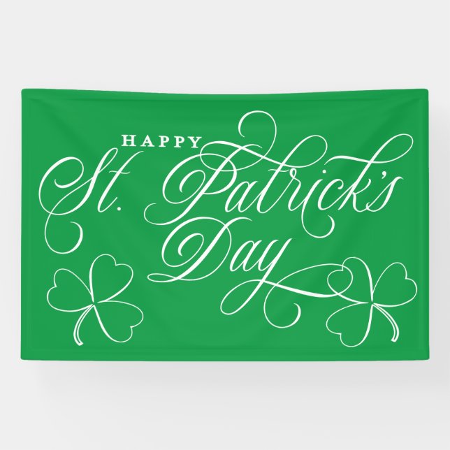 Elegant Happy St Patricks Day Skript mit Kleeblatt Banner (Horizontal)
