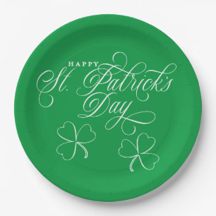 Elegant Happy St Patricks Day Skript mit Kleeblatt Pappteller