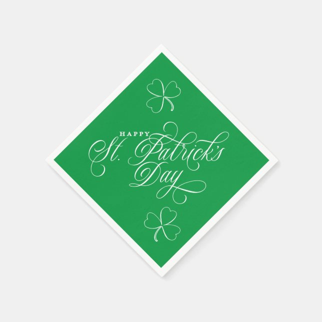 Elegant Happy St Patricks Day Skript mit Kleeblatt Serviette (Ecke)