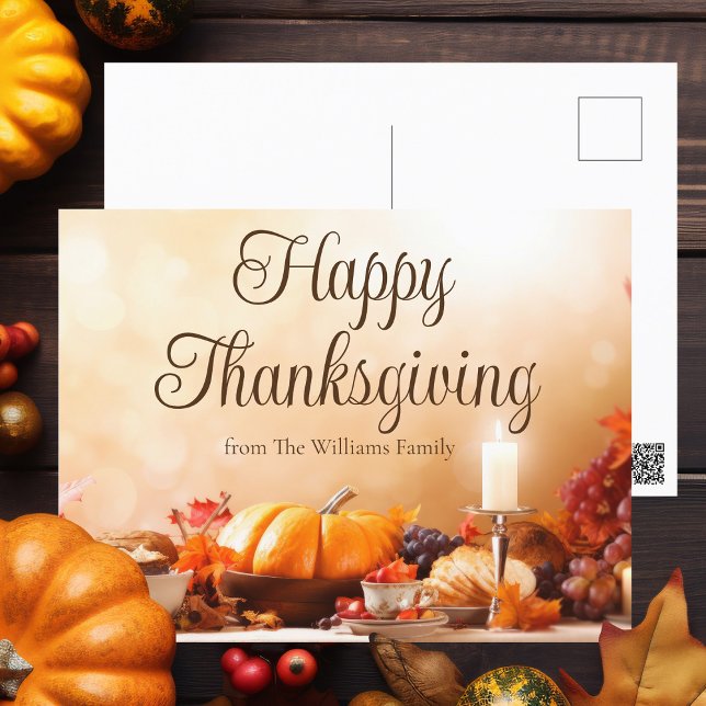 Elegant Happy Thanksgiving Dinner Table Custom Postkarte (Von Creator hochgeladen)