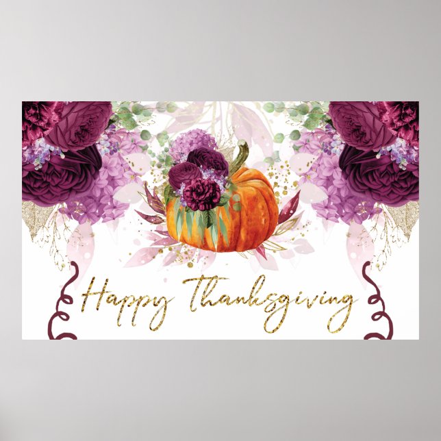 Elegant Happy Thanksgiving Pumpkin Burgundy Poster (Vorne)