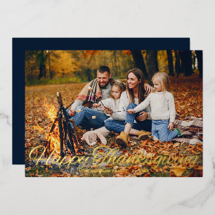 Elegant Happy Thanksgiving Script Typografy Foto Folien Feiertagskarte