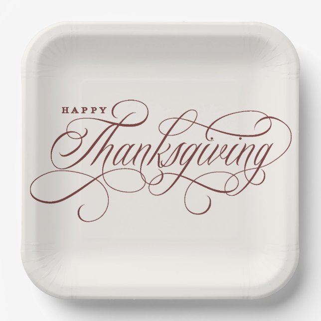 Elegant Happy Thanksgiving Skript-Design Paper Pla Pappteller (Vorderseite)