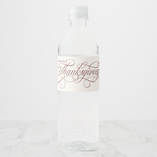 Elegant Happy Thanksgiving Skript-Design Wasserflaschenetikett
