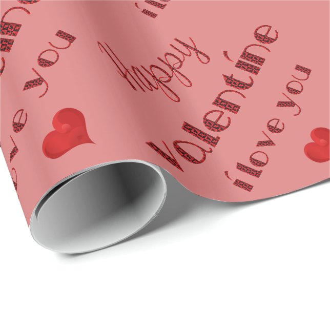 Elegant Happy Valentine Typografie Rotes Herz Geschenkpapier (Rolleneckpunkt)