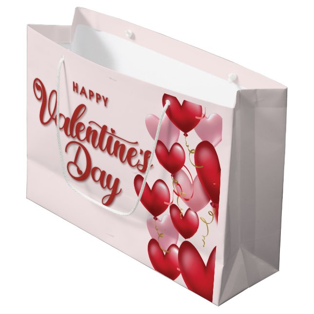 Elegant Happy Valentine's Day Große Geschenktasche Große Geschenktüte (Vorderseite Schrägansicht)