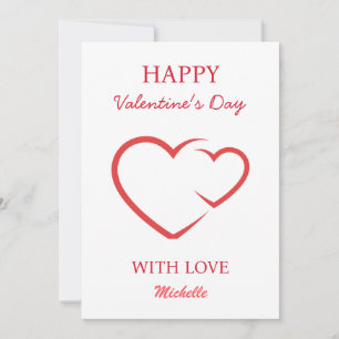 Elegant Happy Valentine's Day Red Heart on White Feiertagskarte
