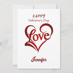 Elegant Happy Valentine's Day Red Heart on White Feiertagskarte