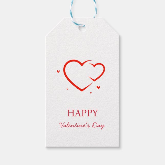 Elegant Happy Valentine's Day Red Heart on White Geschenkanhänger (Vorderseite)