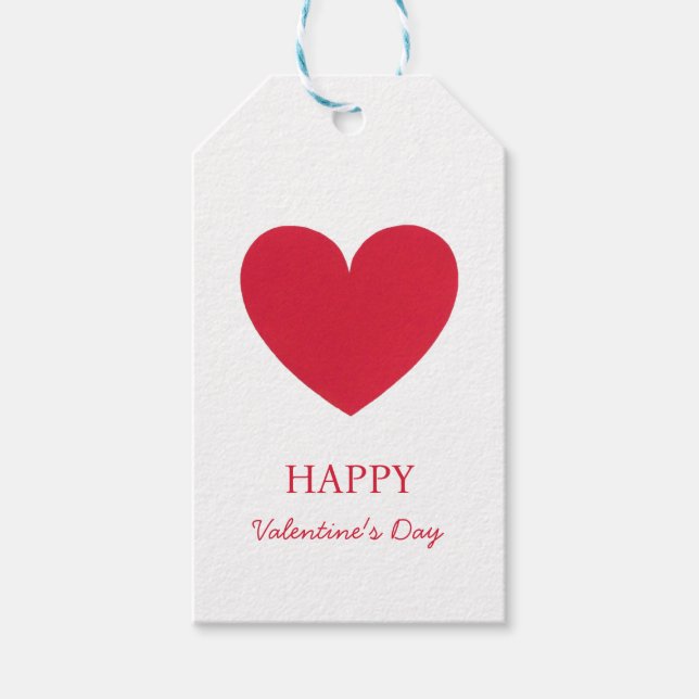 Elegant Happy Valentine's Day Red Heart on White Geschenkanhänger (Vorderseite)
